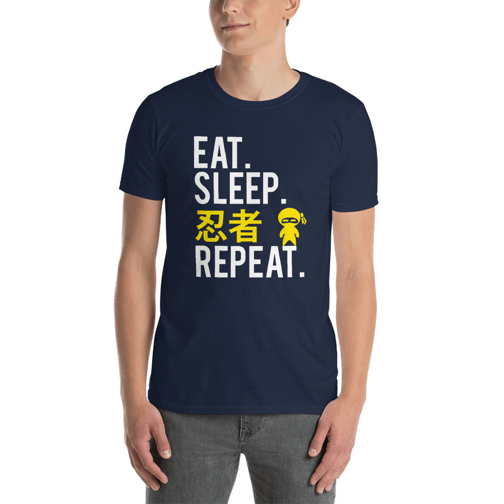 Eat Sleep Ninja in Japanese Repeat Funny Short-Sleeve Unisex T-Shirt - The Japan Shop