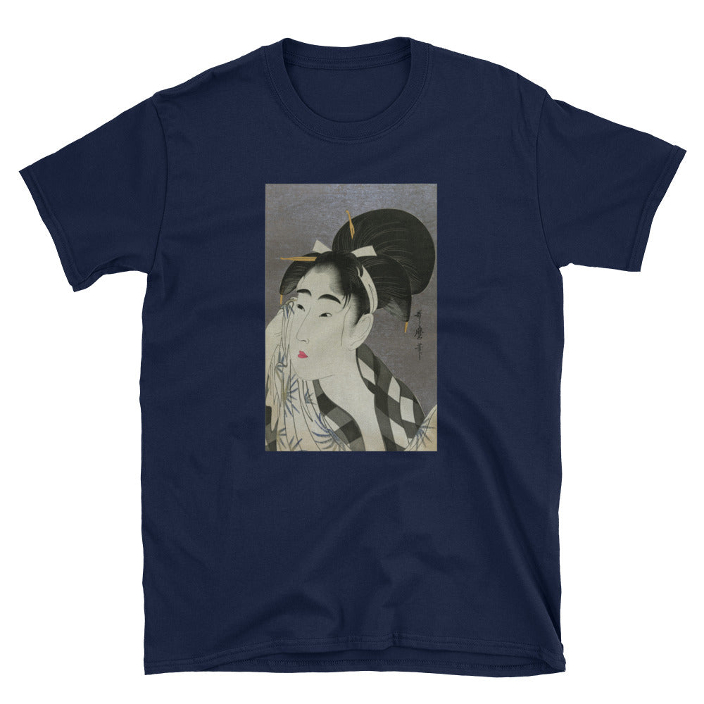 Utamaro Ukiyoe Japanese Art Bijin Wiping Sweat Short-Sleeve Unisex T-Shirt - The Japan Shop