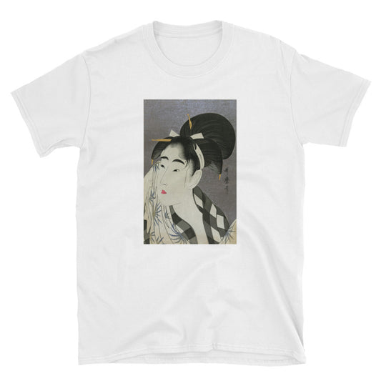 Utamaro Ukiyoe Japanese Art Bijin Wiping Sweat Short-Sleeve Unisex T-Shirt - The Japan Shop