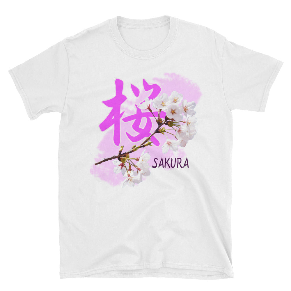 Sakura Cherry Blossoms with Japanese Kanji Short-Sleeve Unisex T-Shirt - The Japan Shop
