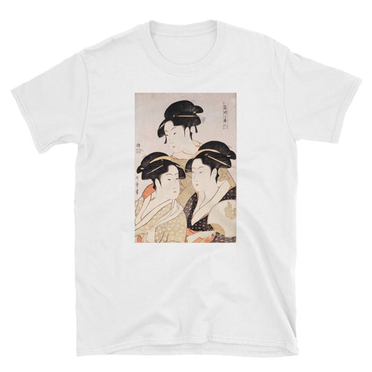 Utamaro Ukiyoe Japanese Art Three Bijin Short-Sleeve Unisex T-Shirt - The Japan Shop