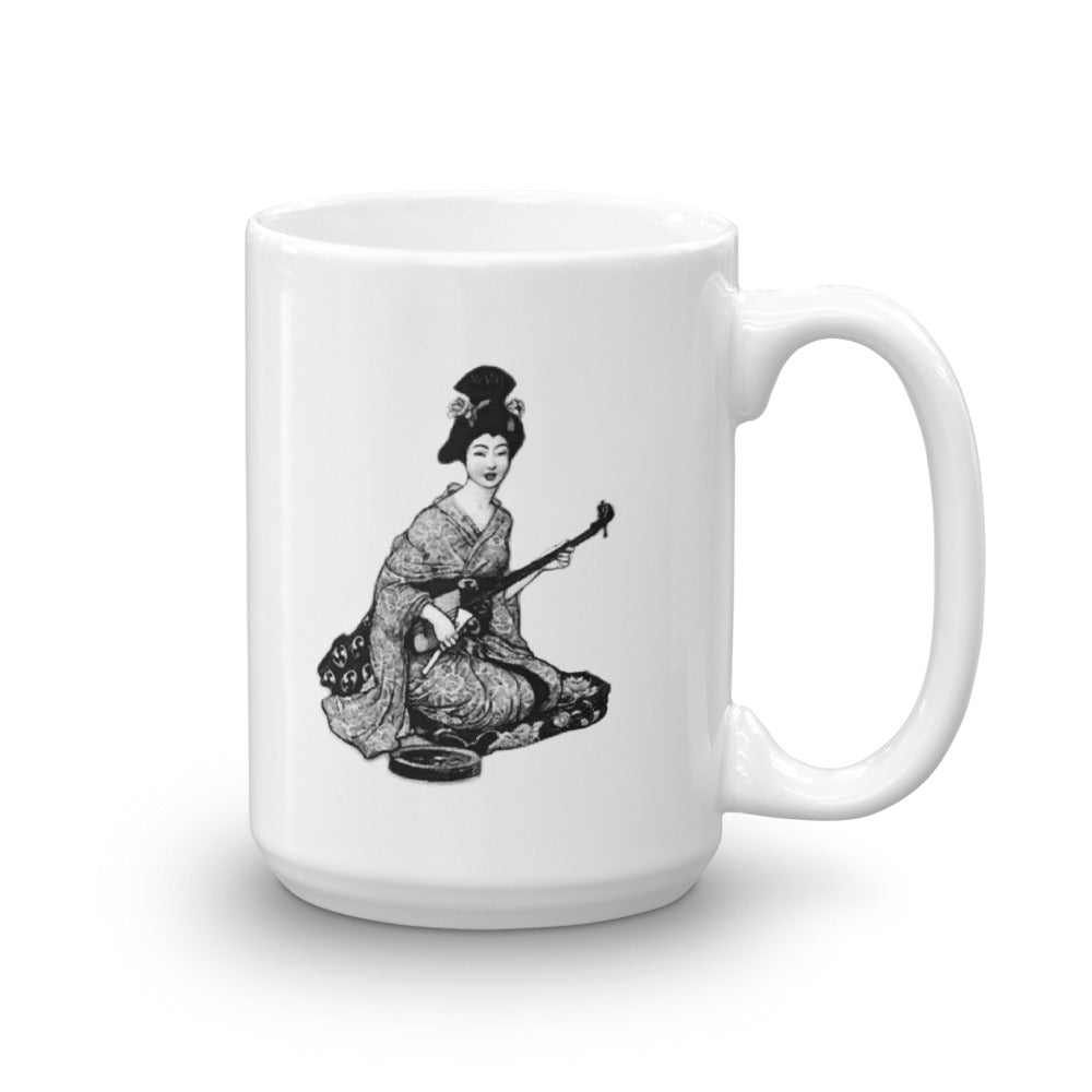 Japanese Beautiful Geisha Bijin Playing Shamisen Music Mug - The Japan Shop