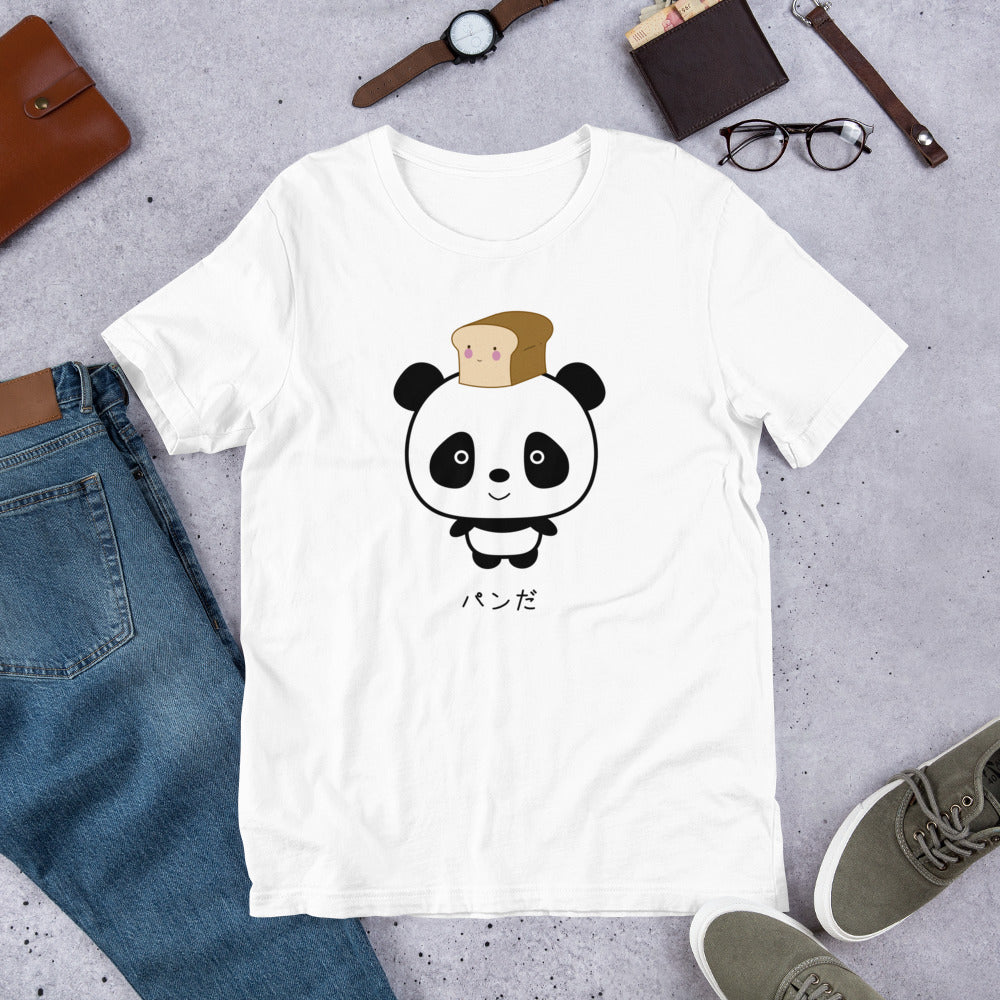 Cute and Kawaii Panda with Bread Pan Da! in Japanese Oyaji Gyagu Short-Sleeve Unisex T-Shirt - The Japan Shop