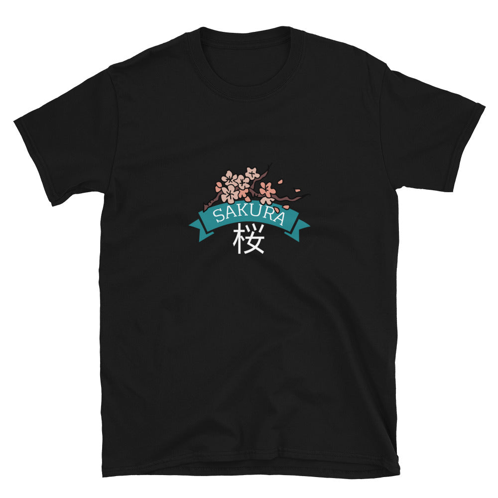 Sakura Cherry Blossoms with Japanese Character Short-Sleeve Unisex T-Shirt
